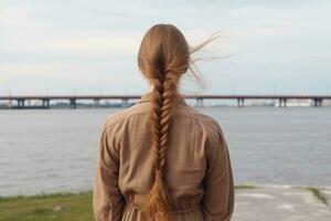 mulheres trança Penteado Veja a partir de costas profissional publicidade fotografia ai gerado foto