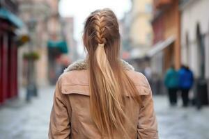 mulheres trança Penteado Veja a partir de costas profissional publicidade fotografia ai gerado foto