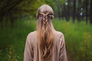 mulheres trança Penteado Veja a partir de costas profissional publicidade fotografia ai gerado foto