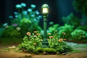 minúsculo fofa isométrico jardim luminária postar suave suave iluminação ai gerado foto