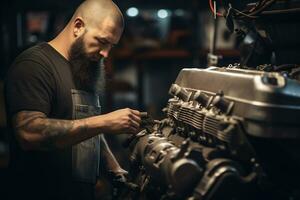 especializado mecânico trabalhando dentro automotivo reparar fazer compras ai generativo foto