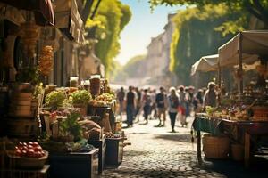 uma foto do uma movimentado rua mercado dentro Roma ai generativo