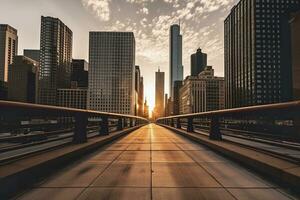 uma majestoso cidade Horizonte durante a dourado hora. ai generativo foto