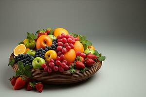 cesta do fresco frutas em branco fundo. saudável Comida conceito. ai gerado foto