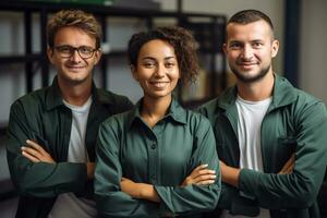 potrait do trabalhadores dentro seus casuais alegremente com seus trabalho ai gerado foto