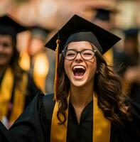 uma grad aluna a comemorar dela graduação, mundo alunos dia imagens, ai generativo foto