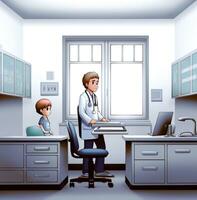 uma criança obtendo uma checar às a médicos escritório, médico estoque imagens, ai generativo foto