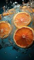 laranja fatia dentro água ai gerado foto