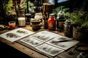 criando eco amigáveis Natal cartões com vegetal Sediada tintas em reciclado papel foto