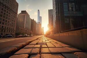 uma majestoso cidade Horizonte durante a dourado hora. ai generativo foto