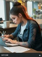 menina trabalhando escritório foto