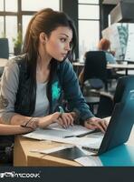 menina trabalhando escritório foto