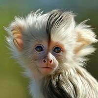 retrato do uma fofa de canela vermelha douc Langur em laranja fundo. ai generativo foto