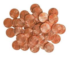 moedas de 1 centavo de dólar isoladas sobre o branco foto