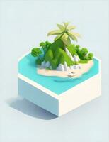 isométrico, ilha dentro uma caixa, minimalista em uma branco fundo ilustração foto