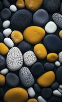 alguns colorida pedras estão exibido, Sombrio marinha e amarelo, ai generativo foto