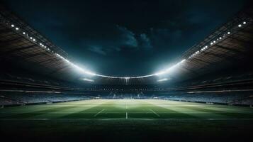 futebol estádio dentro às noite com luzes pós-produção foto