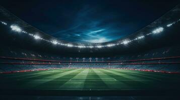 futebol estádio dentro às noite com luzes pós-produção foto