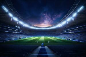 futebol estádio dentro às noite com luzes pós-produção foto