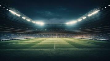 futebol estádio dentro às noite com luzes pós-produção foto