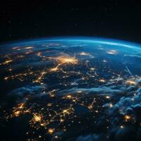 Visão a partir de espaço do iluminado terra dentro noite foto