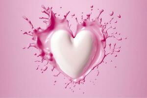 Rosa coração forma leite respingo, romântico Comida símbolo para dia dos namorados dia, ai generativo foto