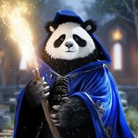 uma panda vestido acima Como uma medieval guerreiro. desenho animado personagem. ai generativo foto