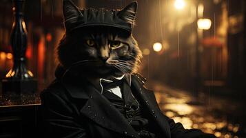 Preto gato dentro a noite. ai generativo foto