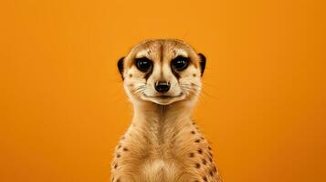 fechar-se do uma meerkat em a laranja fundo. ai generativo foto