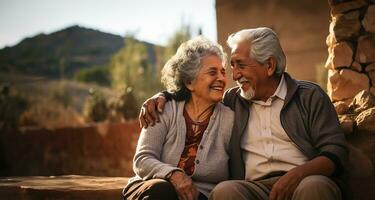 idosos hispânico casal desfrutando a ao ar livre. ai gerado foto