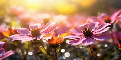 iluminado pelo sol flor campo dentro Primavera ou verão. ai gerado foto