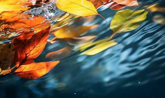 outono folhas flutuando graciosamente em água. ai gerado foto
