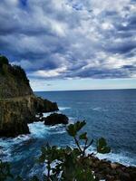 foto do uma sereno panorama com uma deslumbrante água corpo e vibrante verde encosta