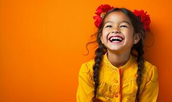 alegre jovem menina irradiando felicidade. ai gerado foto