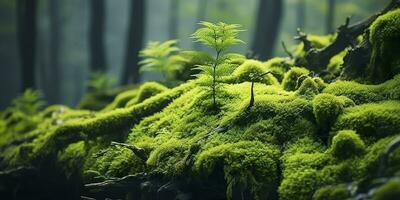 verde musgo fechar-se, com uma pano de fundo do bosque. floresta dentro a nacional parque. ai gerado foto