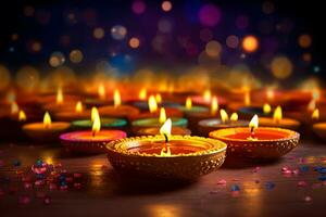 feliz diwali festival com óleo lâmpada. generativo ai. foto