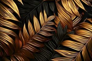 ouro e Preto tropical Palma folhas ai gerado foto