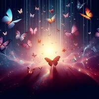celestial balé, etéreo borboletas pintura a cosmos com poeira estelar trilhas. ai gerado foto