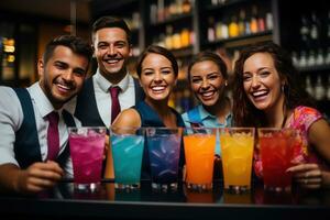 variedade do alcoólico bebidas e alegre o negócio pessoa. generativo ai foto