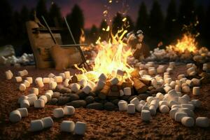 caloroso fogueira marshmallow lugar. gerar ai foto