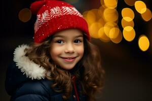 alegre menina desfrutando Natal celebração dentro inverno vestuário ai generativo foto