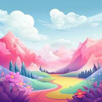 brilhante abstrato panorama dentro arco Iris cores dentro plano estilo, montanhas, nuvens. generativo ai foto