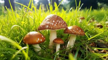 floresta cogumelos dentro uma compensação. ai gerado. foto