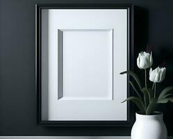 branco em branco quadro, Armação brincar com Preto fronteira em parede e flor ai gerar foto