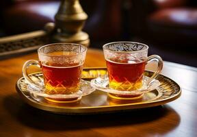 dois óculos do turco chá. seletivo foco. ai gerado. foto