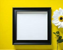 branco em branco quadro, Armação brincar com Preto fronteira em parede e flor ai gerar foto