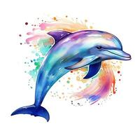colorida aguarela ilustração do uma golfinho. solteiro elemento para Projeto em uma branco fundo. clipart, adesivo, imagem. generativo ai foto