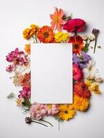 vertical topo Visão em branco cartão com flores abstrato orgânico flores florescendo floral em branco fundo para convite cartão foto