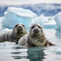 selos descansando em gelo floe dentro Antártica foto