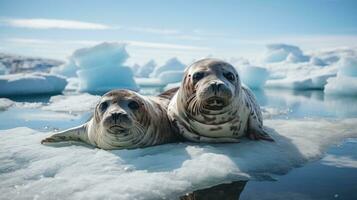 selos descansando em gelo floe dentro Antártica foto